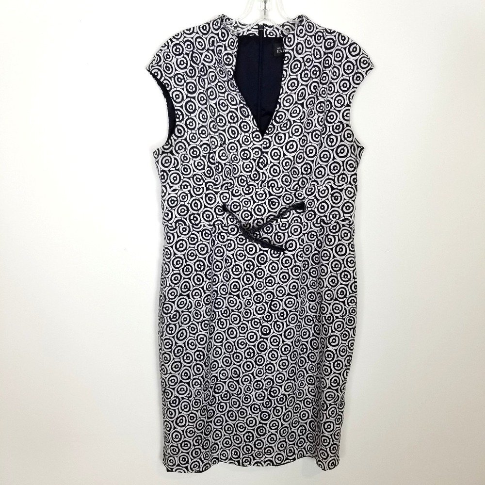 Adrianna Papell Women Printed Sheath Dress Sz 14 Belted Cap Sleeve Office‎